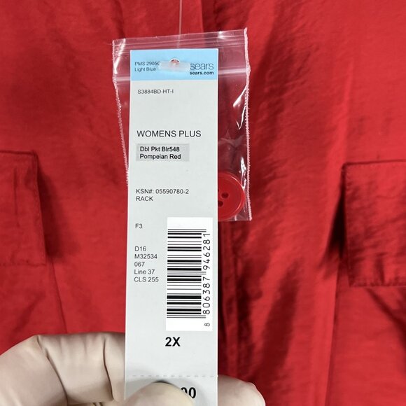 Beverly Drive NWT Womens 2X Holiday Red Silky Blouse 3/4 Tab Sleeve Pockets - Picture 12 of 14